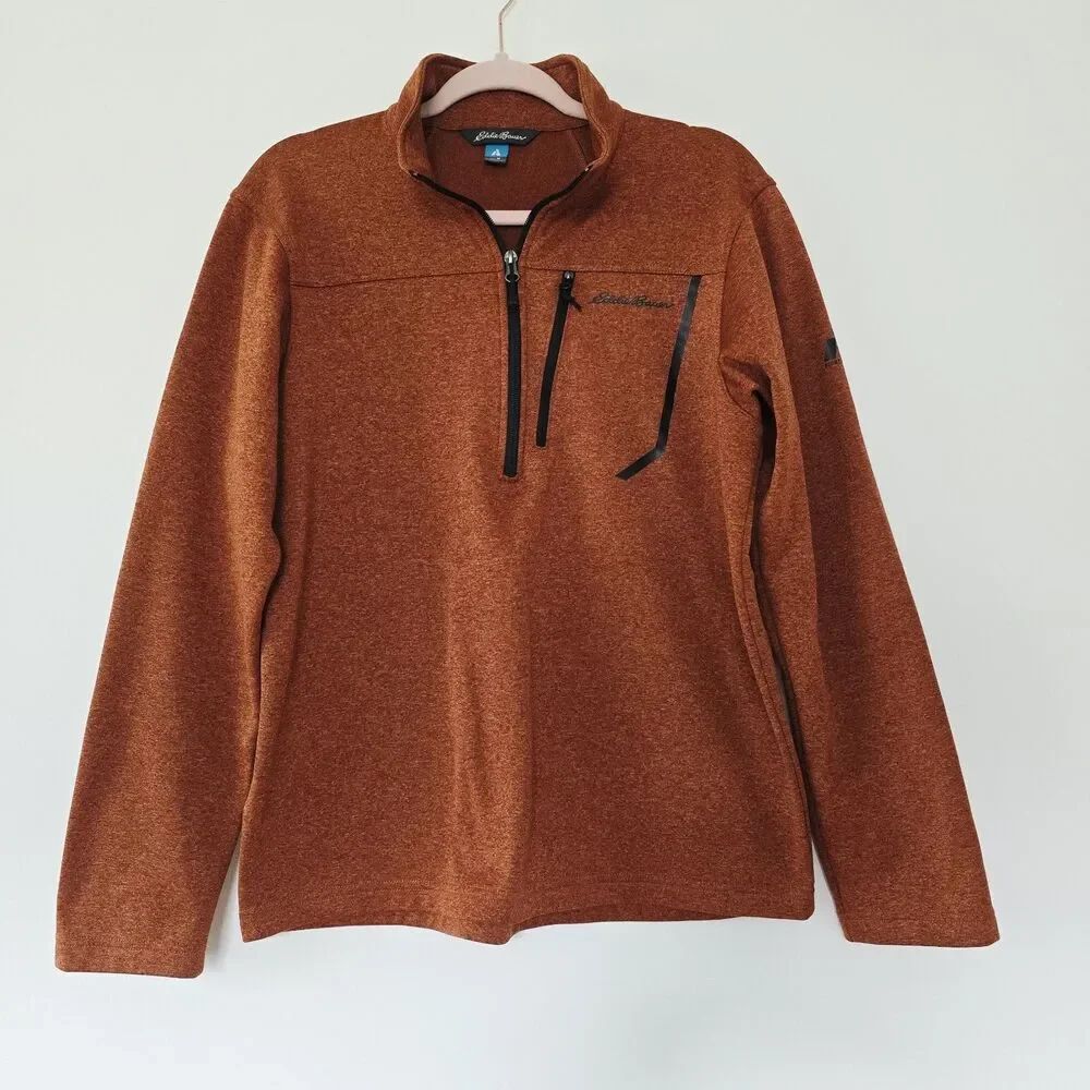 First Ascent Eddie Bauer Men's Orange Fleece 1/4 Zip Pullover Jacket Size Medium